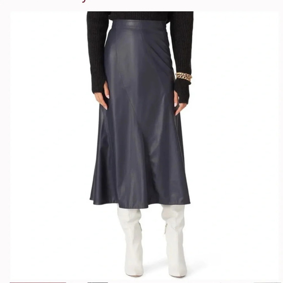 REBECCA TAYLOR FAUX LEATHER MIDI SKIRT - Picture 1 of 8